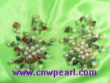 cluster pearl &coral chandelier brooches with 18K GP pin